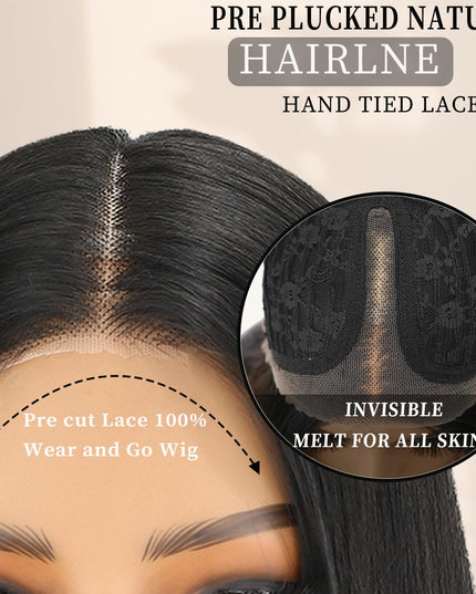 Black Wear and Go Glueless Wigs Straight Lace Front Wig Pre Cut Glueless Synthetic Layered Wig 24 Inch Middle Part Closure Wig for Women