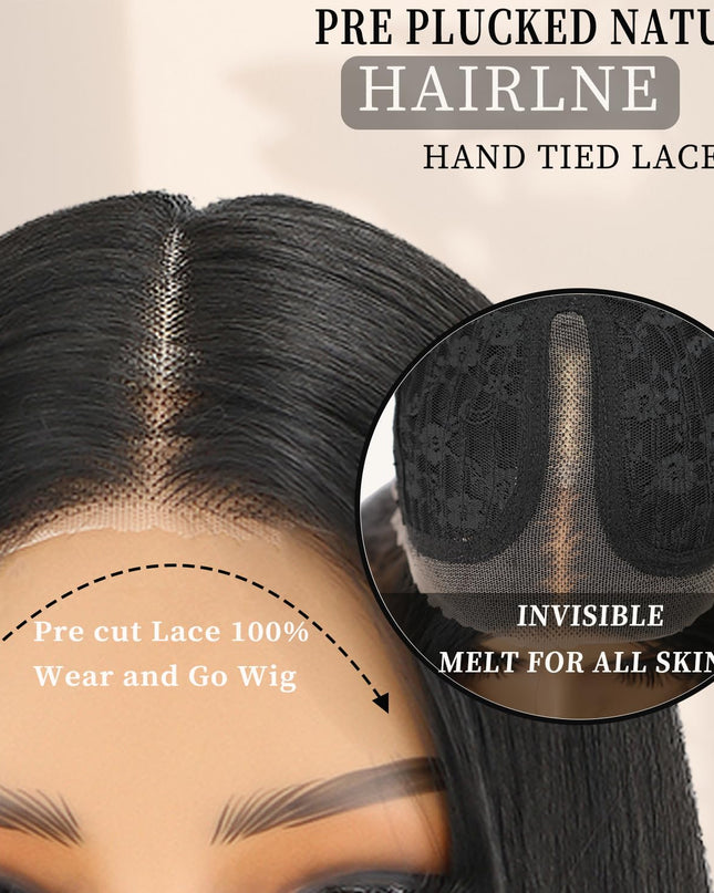 Black Wear and Go Glueless Wigs Straight Lace Front Wig Pre Cut Glueless Synthetic Layered Wig 24 Inch Middle Part Closure Wig for Women