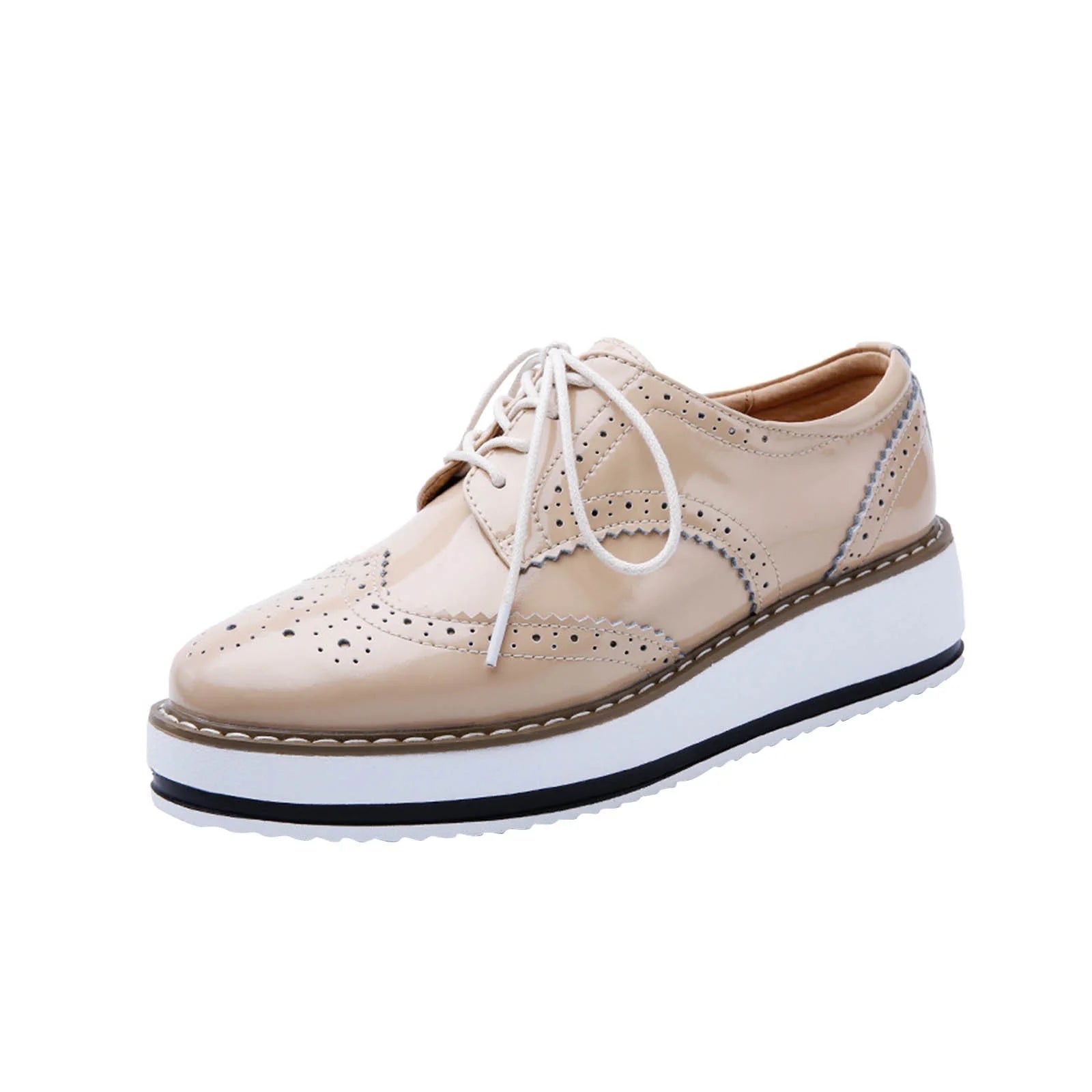 Women'S Classic Oxfords Lace-Up Shoes Platform Leather Business Formal Dress Shoes Square Toe Walking Shoes