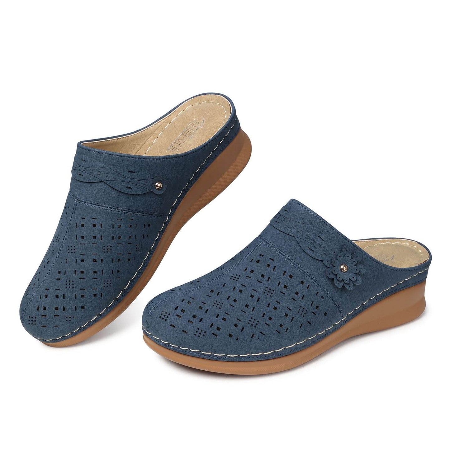 Women'S Comfortable Floral Non Breathable Thick Soled Large Size Mules Clogs Women'S Slippers Sandals for Women 2024 Blue 8.5