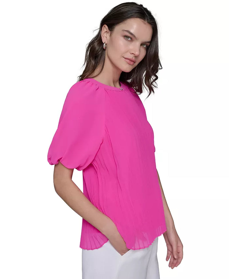 Women'S Puff Sleeve Pleated Top