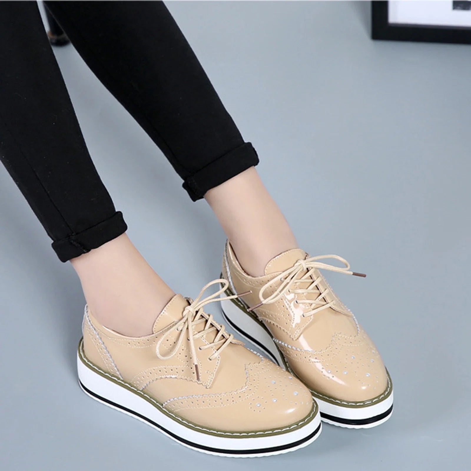 Women'S Classic Oxfords Lace-Up Shoes Platform Leather Business Formal Dress Shoes Square Toe Walking Shoes