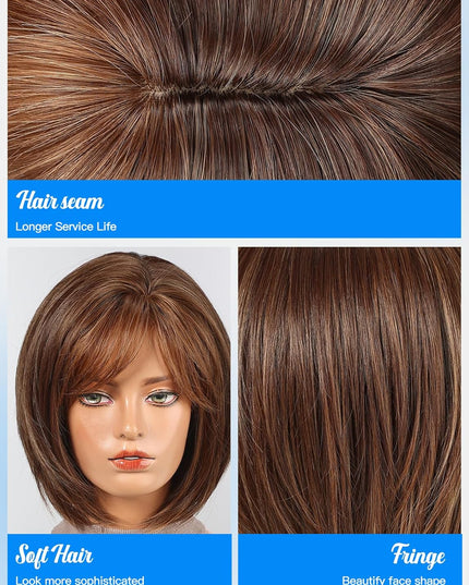 Bob Wigs for Women Synthetic Wig with Fringe Brown Color