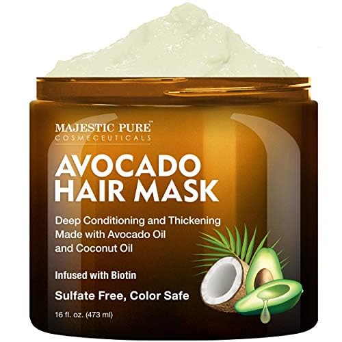 Avocado and Coconut Hair Mask for Dry Damaged Hair - Infused with Biotin - Deep Conditioning, Hair Thickening, for Healthy Hydrated Hair, Sulfate Free, 16 Fl Oz