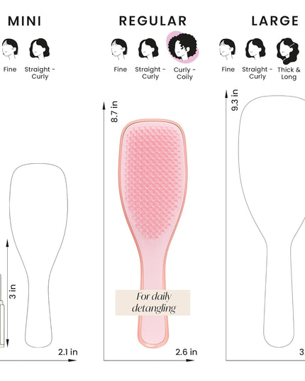 Ultimate Detangler Curly Hair Brush, Dry & Wet Hairbrush, Reduces Frizz & Breakage, for 3C to 4C Curly Hair Types, Pink Mango