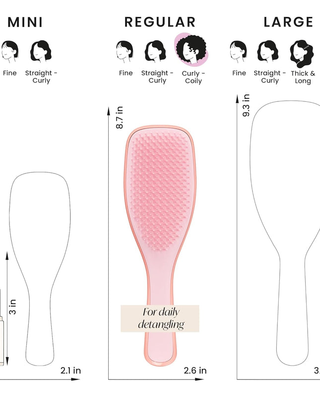 Ultimate Detangler Curly Hair Brush, Dry & Wet Hairbrush, Reduces Frizz & Breakage, for 3C to 4C Curly Hair Types, Pink Mango