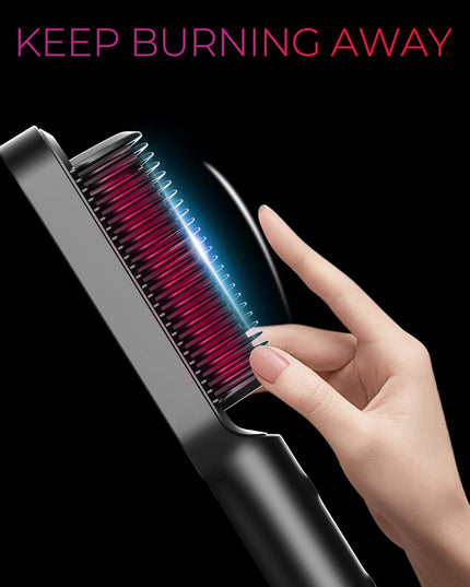 Hair Straightener Brush,  Ring Hair Straightener Comb Straightening Brush for Women with 5 Temps 20S Fast Heating & Dual Voltage, Black