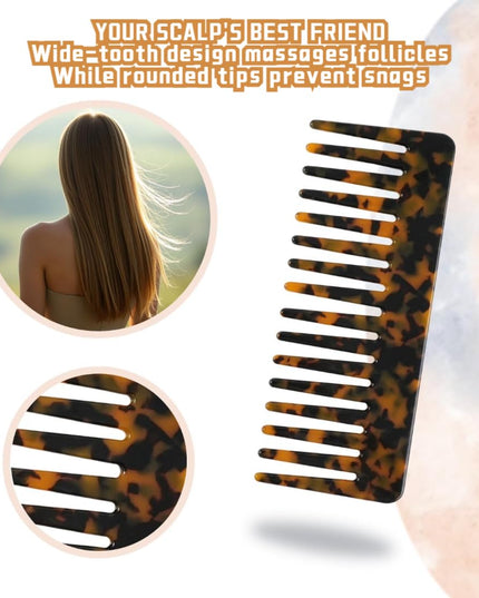 2 Pack Cellulose Acetate Wide Tooth Combs (5.9"), Tortoise & Ivory Hair Detangler for Wet/Dry, Thick, Curly or Straight Hair, Anti-Snag & Scalp Friendly
