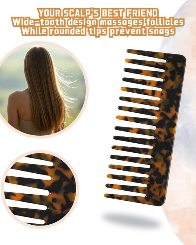 2 Pack Cellulose Acetate Wide Tooth Combs (5.9"), Tortoise & Ivory Hair Detangler for Wet/Dry, Thick, Curly or Straight Hair, Anti-Snag & Scalp Friendly