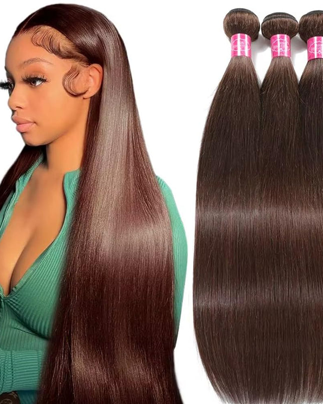 12A Human Hair Bundles Brown 20 22 24 Inch Straight 3 Bundles Human Hair Unprocessed Brazilian Bundles Human Hair Chocolate Brown Human Hair Extensions Double Weft Remy Hair Bundles #4 Color