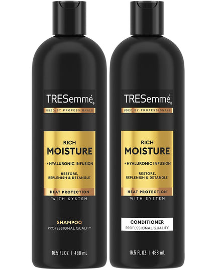 Shampoo and Conditioner Set, Rich Moisture with Hyaluronic Acid – Vitamin-Enriched Hair Products for Dry Hair, Curly, All Hair Types, 16.5 Oz Ea