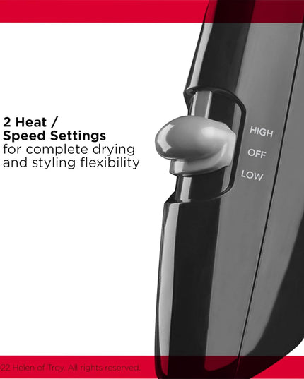 Travel Hair Dryer | Salon-Style Blowouts, Lightweight Design, 1875 Watts for Fast Drying with 2 Heat & Speed Settings for Drying and Styling Flexibility (Black)