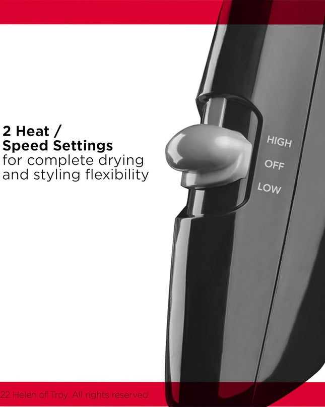 Travel Hair Dryer | Salon-Style Blowouts, Lightweight Design, 1875 Watts for Fast Drying with 2 Heat & Speed Settings for Drying and Styling Flexibility (Black)