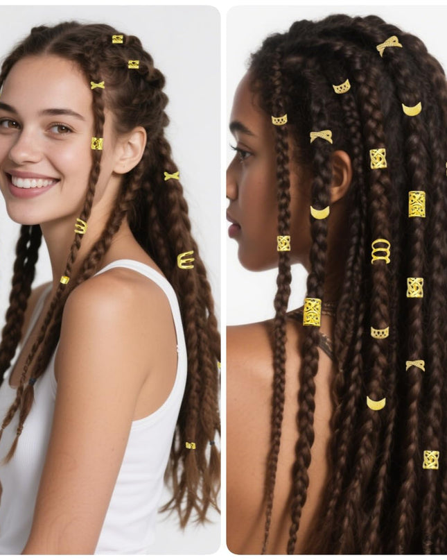120Pcs Gold Hair Jewelry for Braids Dreadlock Hair Cuffs Adjustable Braid Rings Loc Decorations Hair Charms for Women Accessories