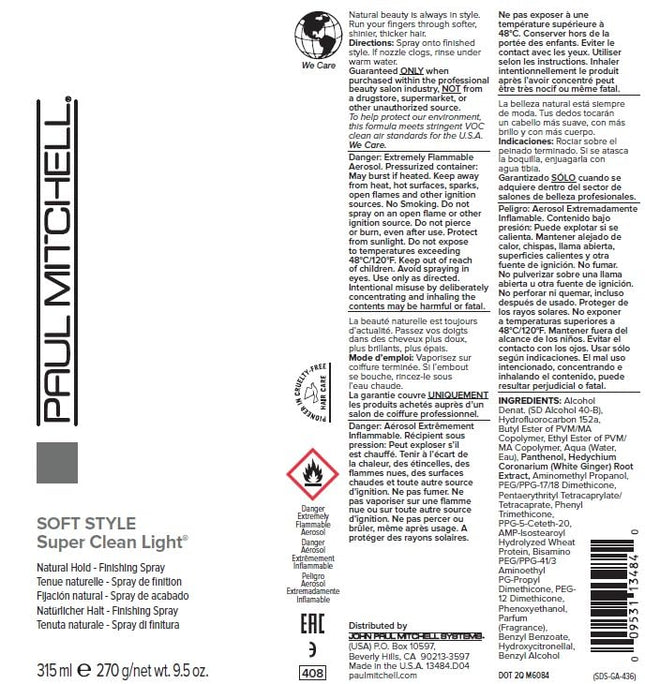 Paul Mitchell Super Clean Light Finishing Hairspray, Natural Hold, Touchable Finish, for Fine Hair, 9.5 Oz.