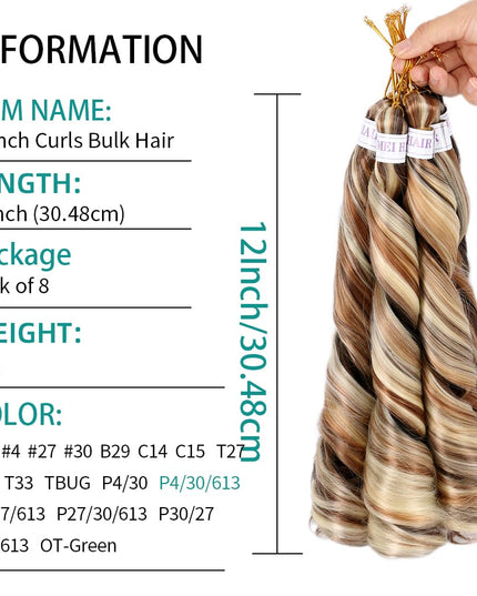 French Curly Braiding Hair for Box Braids 8 Packs 12 Inch 85G/Pack Loose Wave Braiding Hair Crochet Spanish Curly Spiral Synthetic Hair Extensions for Women P4/30/613 (12 Inch,8 Packs)