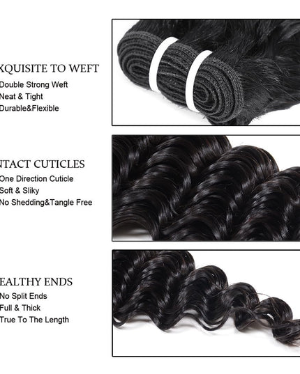 Deep Wave Human Hair Bundles 14 Inch 12A Grade Brazilian Human Hair 100% Virgin Weave Bundles Human Hair for Black Women (14'' 14'' 14'' 14'')