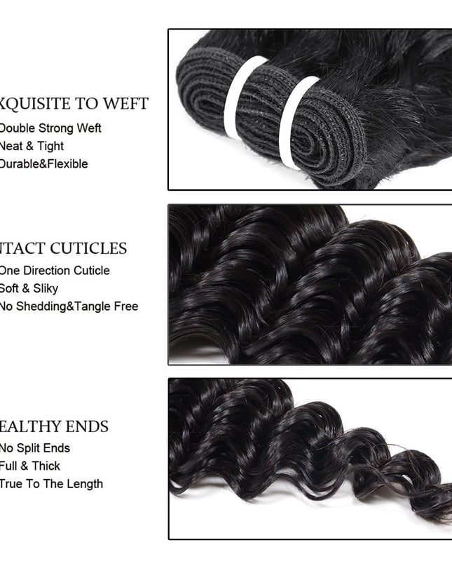Deep Wave Human Hair Bundles 14 Inch 12A Grade Brazilian Human Hair 100% Virgin Weave Bundles Human Hair for Black Women (14'' 14'' 14'' 14'')