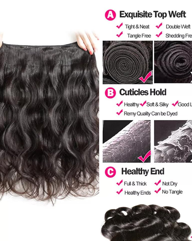 Body Wave Bundles Human Hair 18 20 22 Inch 100% Unprocessed Brazilian Hair 12A Grade 3 Bundles Human Hair Body Wave Hair Extensions for Women Natural Black