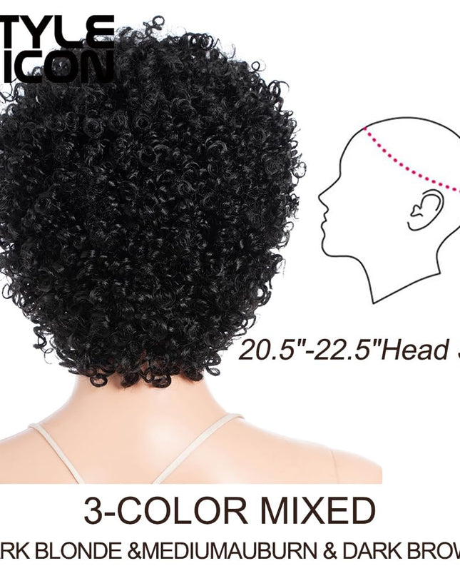 Afro 5" Short Curly Wigs 100% Brazilian Hair Natural Spiral Curls - Afro Wigs for Black Women-Human Hair Wigs-Short Capless Wigs (20.5"-22.5" Head Size- Snug Fit Average Head Sizes, 1B)