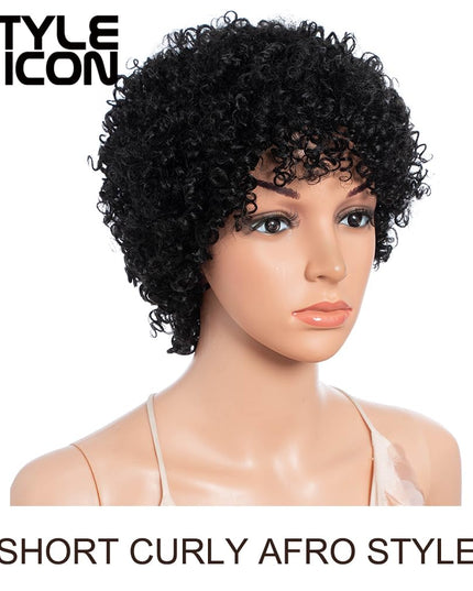 Afro 5" Short Curly Wigs 100% Brazilian Hair Natural Spiral Curls - Afro Wigs for Black Women-Human Hair Wigs-Short Capless Wigs (20.5"-22.5" Head Size- Snug Fit Average Head Sizes, 1B)