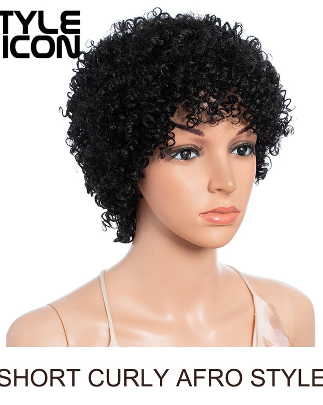 Afro 5" Short Curly Wigs 100% Brazilian Hair Natural Spiral Curls - Afro Wigs for Black Women-Human Hair Wigs-Short Capless Wigs (20.5"-22.5" Head Size- Snug Fit Average Head Sizes, 1B)
