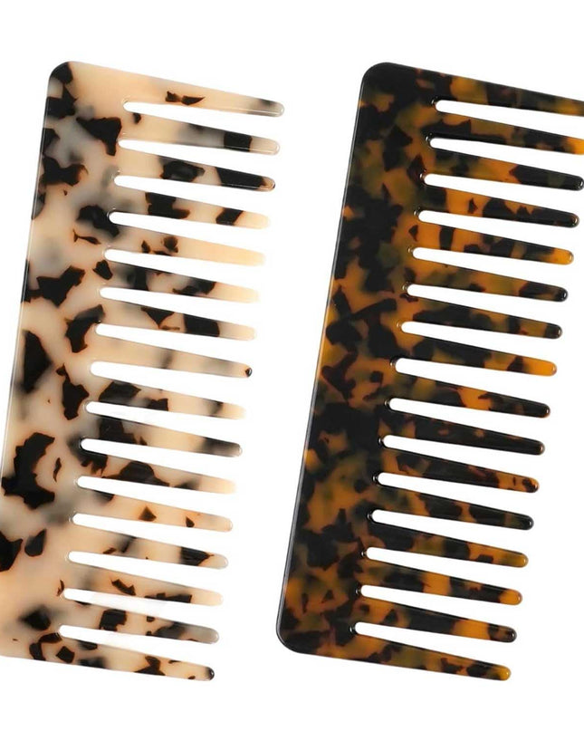 2 Pack Cellulose Acetate Wide Tooth Combs (5.9"), Tortoise & Ivory Hair Detangler for Wet/Dry, Thick, Curly or Straight Hair, Anti-Snag & Scalp Friendly