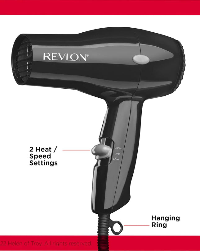 Travel Hair Dryer | Salon-Style Blowouts, Lightweight Design, 1875 Watts for Fast Drying with 2 Heat & Speed Settings for Drying and Styling Flexibility (Black)