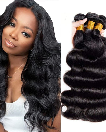Body Wave Bundles Human Hair 18 20 22 Inch 100% Unprocessed Brazilian Hair 12A Grade 3 Bundles Human Hair Body Wave Hair Extensions for Women Natural Black