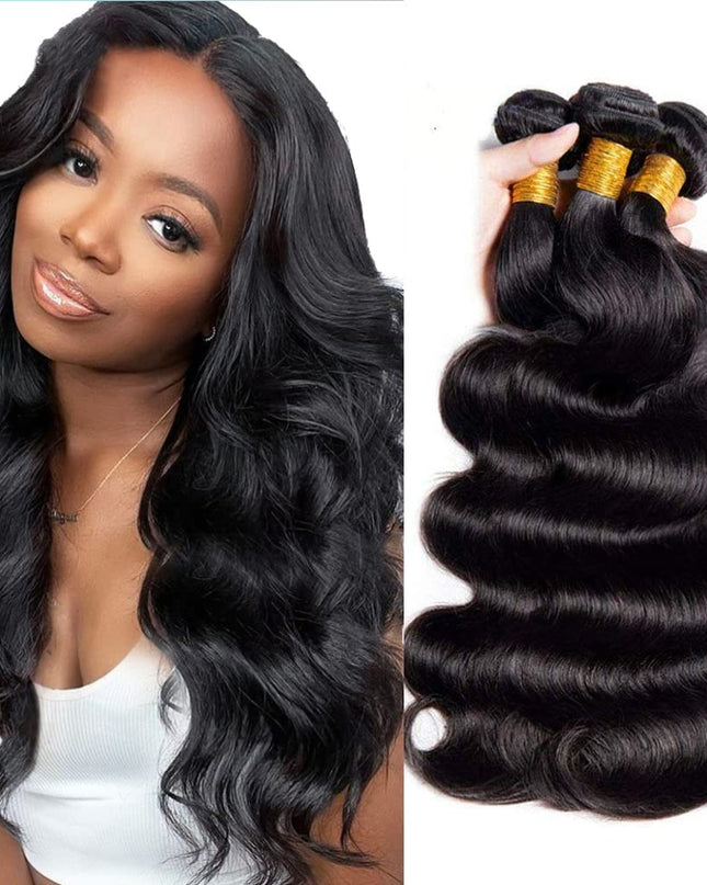 Body Wave Bundles Human Hair 18 20 22 Inch 100% Unprocessed Brazilian Hair 12A Grade 3 Bundles Human Hair Body Wave Hair Extensions for Women Natural Black