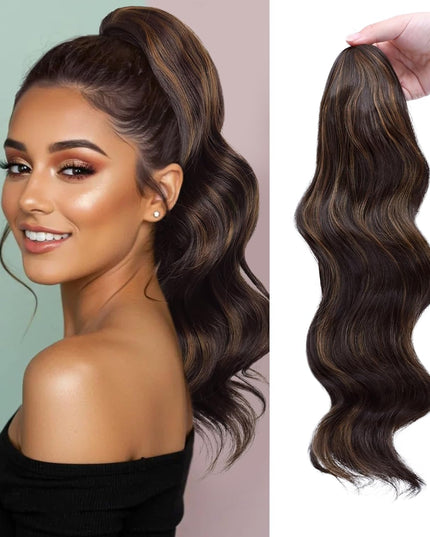 Claw Clip Ponytail Extension,20 Inch Dark Brown Curly Wavy Ponytail Claw Clip in Hair Extension for Women Fluffy Natural Looking Synthetic Hairpiece for Daily Use(20 Inch,Dark Brown Mixed Chestnut)