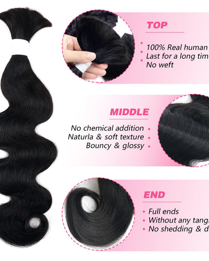 Human Braiding Hair 100G One Bundle/Pack 16 Inch Natural Black Body Wave Curly Bulk Human Hair for Braiding No Weft 100% Unprocessed Brazilian Human Hair Braiding Hair for Boho Braids