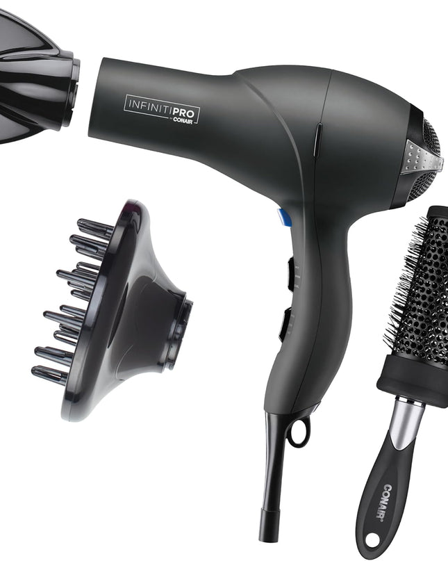 INFINITIPRO by  Hair Dryer with Diffuser | Salon Performance AC Motor Blow Dryer | Includes Diffuser, Concentrator and Bonus Blow-Out Brush | Grey - Amazon Exclusive | Packaging May Vary