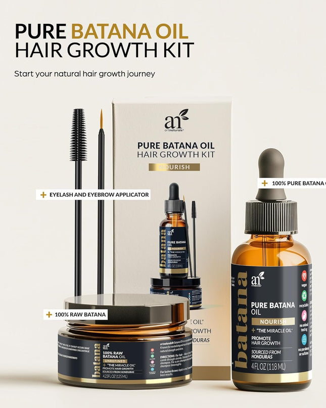 Batana Oil for Hair Growth – 4Pc Set: Raw Batana Oil 4Oz + 4.2Oz Paste, Lash Wand & Brow Brush– Organic Dr. Sebi Inspired Products from Honduras –100% Unrefined Miracle for Scalp, Edges & Eyebrows
