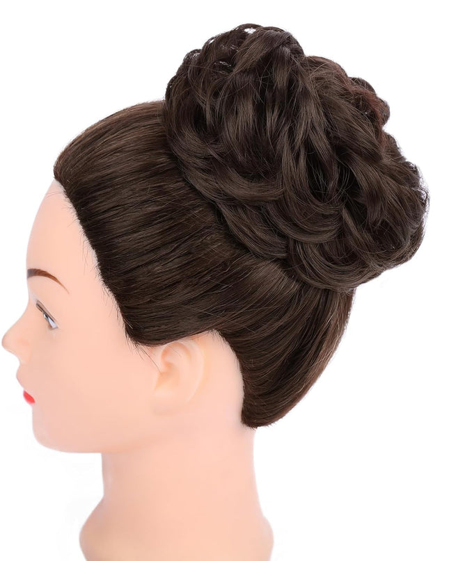 1PCS Messy Hair Bun Hair Scrunchies Extension Curly Wavy Messy Synthetic Chignon for Women (1-6#(Dark Brown))