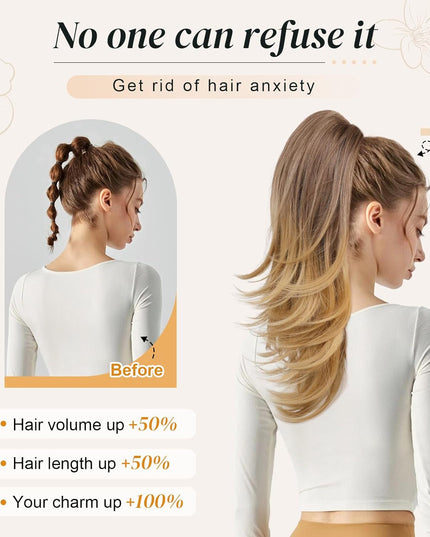 Ponytail Extension for Women, 20 Inch Drawstring Ponytail Hair Extension for Women, Soft Natural Looking Synthetic Pony Tails Hairpiece (Deep Brown with Dirty Blonde)