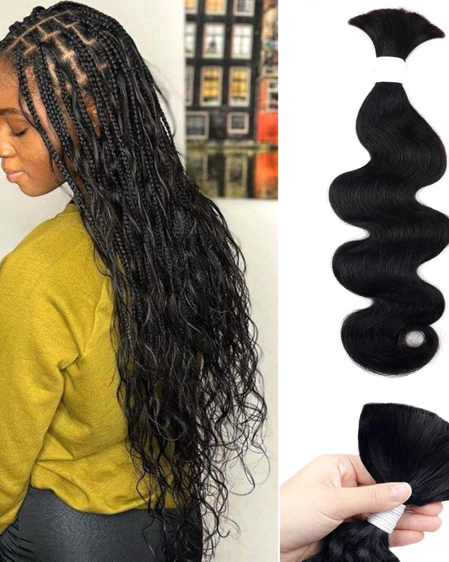 Human Braiding Hair 100G One Bundle/Pack 16 Inch Natural Black Body Wave Curly Bulk Human Hair for Braiding No Weft 100% Unprocessed Brazilian Human Hair Braiding Hair for Boho Braids