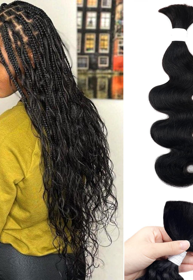 Human Braiding Hair 100G One Bundle/Pack 16 Inch Natural Black Body Wave Curly Bulk Human Hair for Braiding No Weft 100% Unprocessed Brazilian Human Hair Braiding Hair for Boho Braids