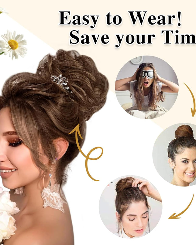 1PCS Messy Hair Bun Hair Scrunchies Extension Curly Wavy Messy Synthetic Chignon for Women (1-6#(Dark Brown))
