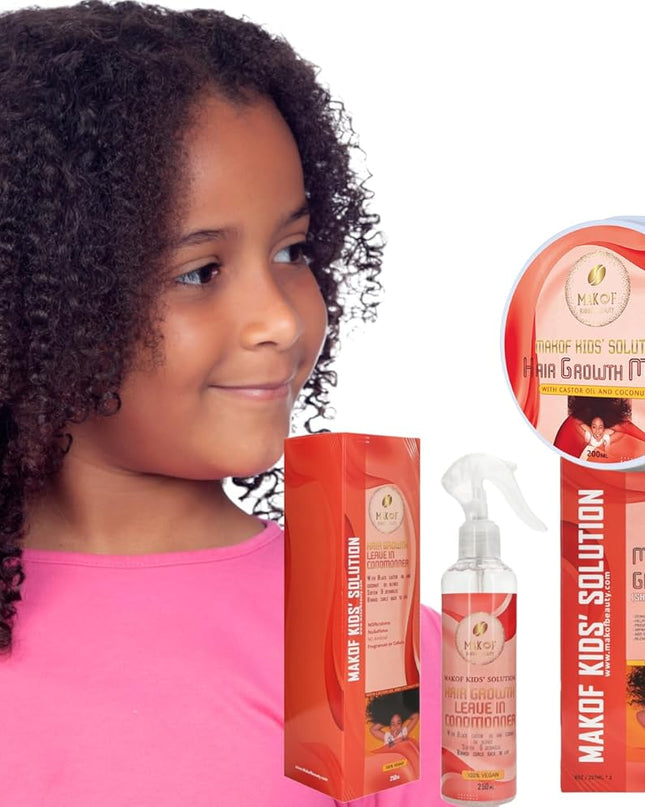 Kid’S Hair Growth Set. Shampoo & Conditioner with Black Castor Oil, Wheat Protein, Argan, Jojoba, Aloe Vera, , Mask Treatment and Leave-In, Sulfate Paraben Free, No Harsh Chemicals.