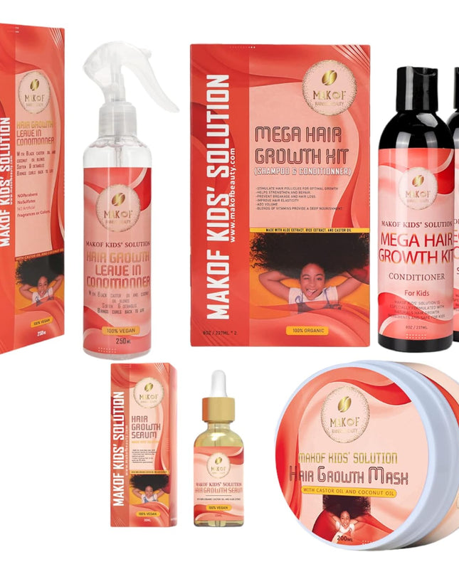 Kid’S Hair Growth Set. Shampoo & Conditioner with Black Castor Oil, Wheat Protein, Argan, Jojoba, Aloe Vera, , Mask Treatment and Leave-In, Sulfate Paraben Free, No Harsh Chemicals.