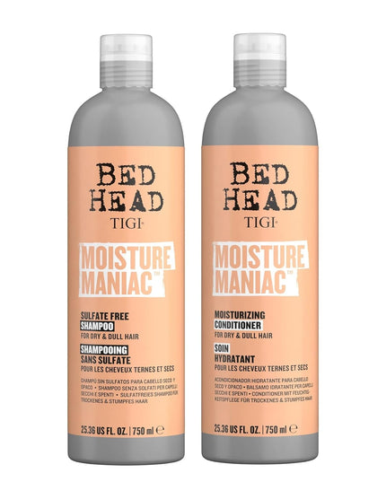 Bed Head by  Sulfate Free Shampoo and Conditioner Set for Dry Hair, Moisture Maniac Hair Care with Argan Oil, 25.36 Fl Oz, 2 Pack