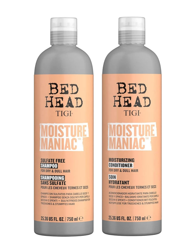 Bed Head by  Sulfate Free Shampoo and Conditioner Set for Dry Hair, Moisture Maniac Hair Care with Argan Oil, 25.36 Fl Oz, 2 Pack