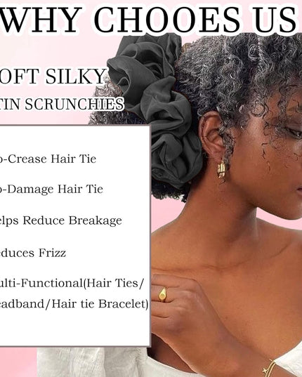 2 Pcs Adjustable Afro Puff Hair Tie, Extra Large Satin Scrunchies, No Damage Durable Afro Puff Accessories, Oversize Hair Bands, Sleeping Giant Satin Scrunchies for Thick Curly Hair