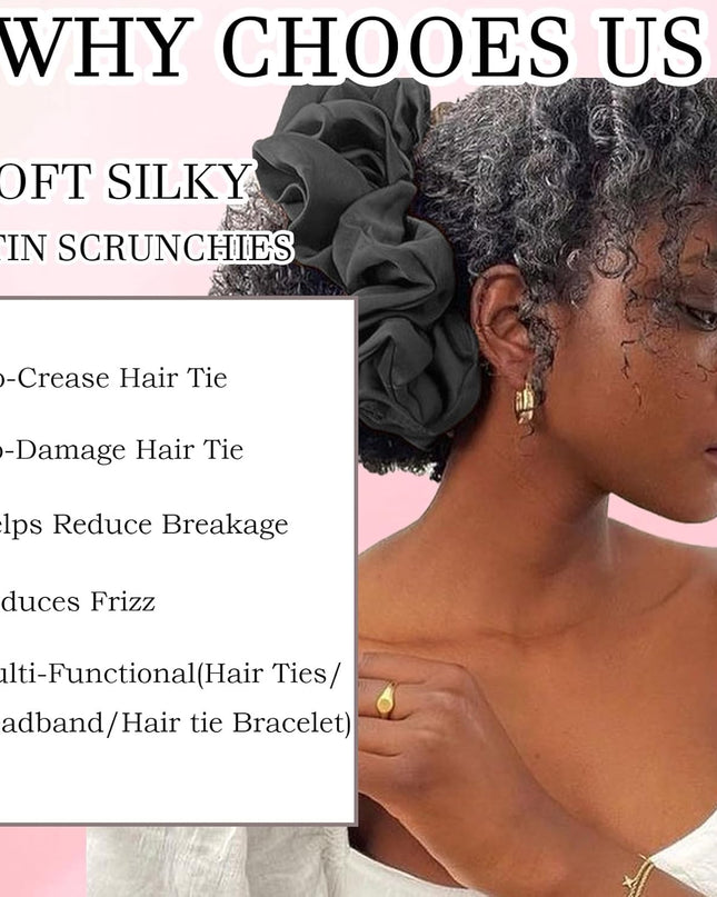 2 Pcs Adjustable Afro Puff Hair Tie, Extra Large Satin Scrunchies, No Damage Durable Afro Puff Accessories, Oversize Hair Bands, Sleeping Giant Satin Scrunchies for Thick Curly Hair