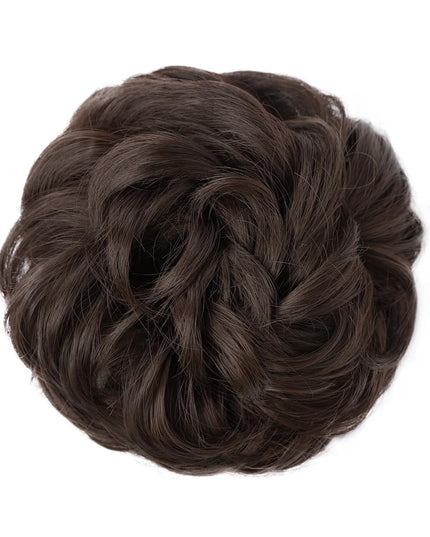 1PCS Messy Hair Bun Hair Scrunchies Extension Curly Wavy Messy Synthetic Chignon for Women (1-6#(Dark Brown))