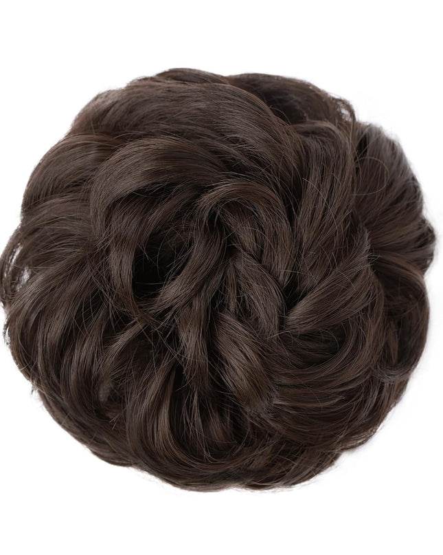1PCS Messy Hair Bun Hair Scrunchies Extension Curly Wavy Messy Synthetic Chignon for Women (1-6#(Dark Brown))