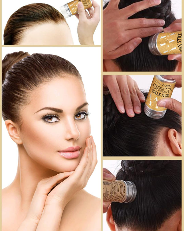 Slick Back Hair Styling Kit for Hair: 4Pcs Wax Stick, Edge Control Brush, Rat Tail Comb & Bristle Brush for Flyaways, Smoothing & Volumizing