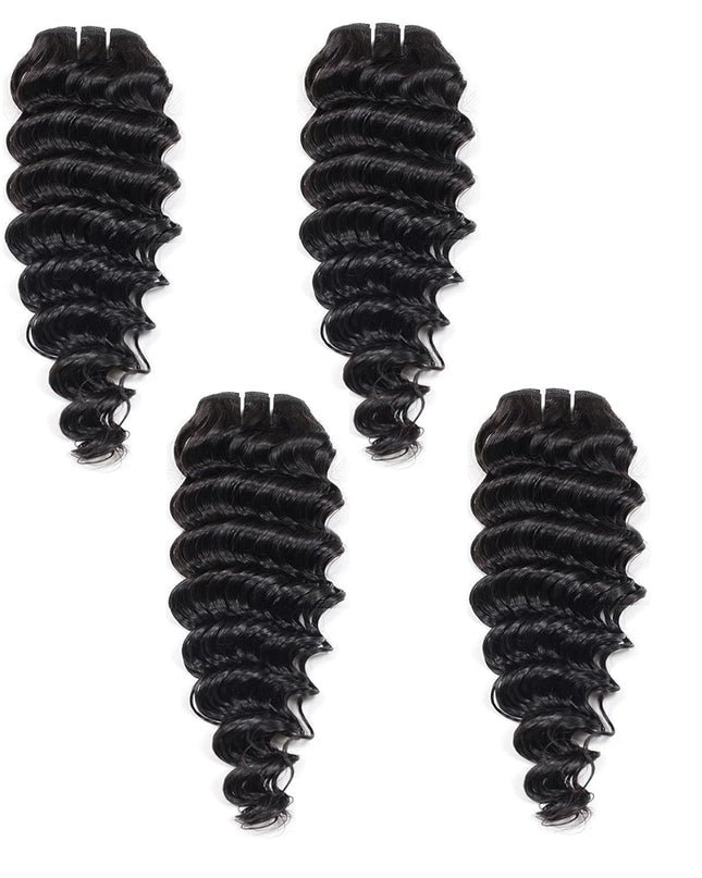 Deep Wave Human Hair Bundles 14 Inch 12A Grade Brazilian Human Hair 100% Virgin Weave Bundles Human Hair for Black Women (14'' 14'' 14'' 14'')