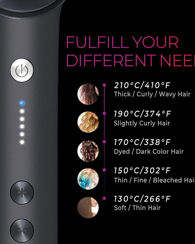 Hair Straightener Brush,  Ring Hair Straightener Comb Straightening Brush for Women with 5 Temps 20S Fast Heating & Dual Voltage, Black